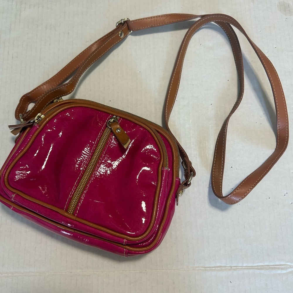 VALENTINA leather Pink /Tan Crossbody Bag Adjustable Strap bag.  made in Italy